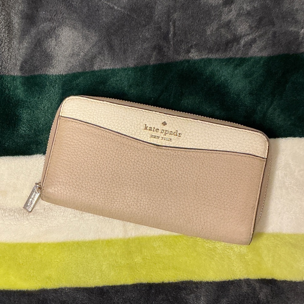 Kate Spade Taupe and Ivory Zip Wallet